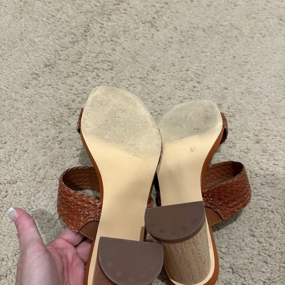 Brown Woven Block Heel Sandals